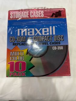 Maxell brand colored replacement jewel cases for compact discs, likely sold as a 10-pack.