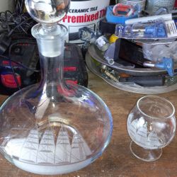 Vintage Ship Decanter And 1 Glass
