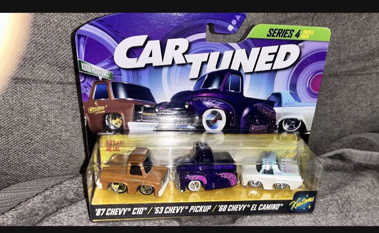 Car Tuned Series 4 Die Cast Triple Pack. '87 C10, '53 Pickup, '68 El Camino