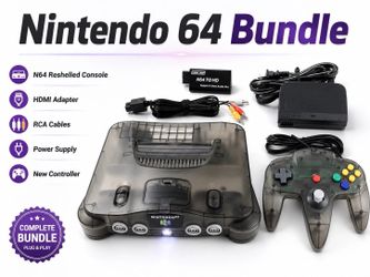 Nintendo 64 N64 Console Bundle (Smoke Grey) w/Controller, HDMI Adapter TESTED