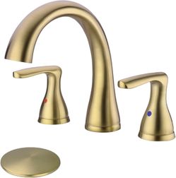 2 Handle 8 Inch Widespread Bathroom Faucet with Overflow Pop Up Drain Assembly 3 Hole Gold Lavatory Basin Sink Faucet ($78)