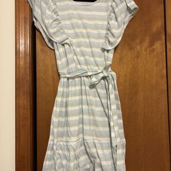 Women’s Size Small White And Blue Flutter Sleeve Dress 