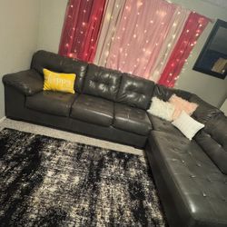 Dark Grey Faux Leather Sectional 