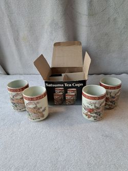 Brand New Open Box 3" Tall Set Of 4 Satsuma Japanese Ceramic Tea Cups