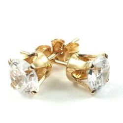 14K Gold Plated Round CZ Stud Earrings