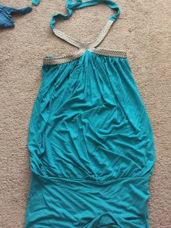 Teal and matte silver halter top