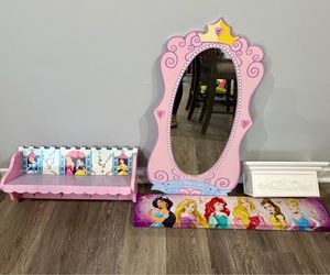 Princess Decor, mirror, hangers, crown molding princess drape and purse/clothing hanger