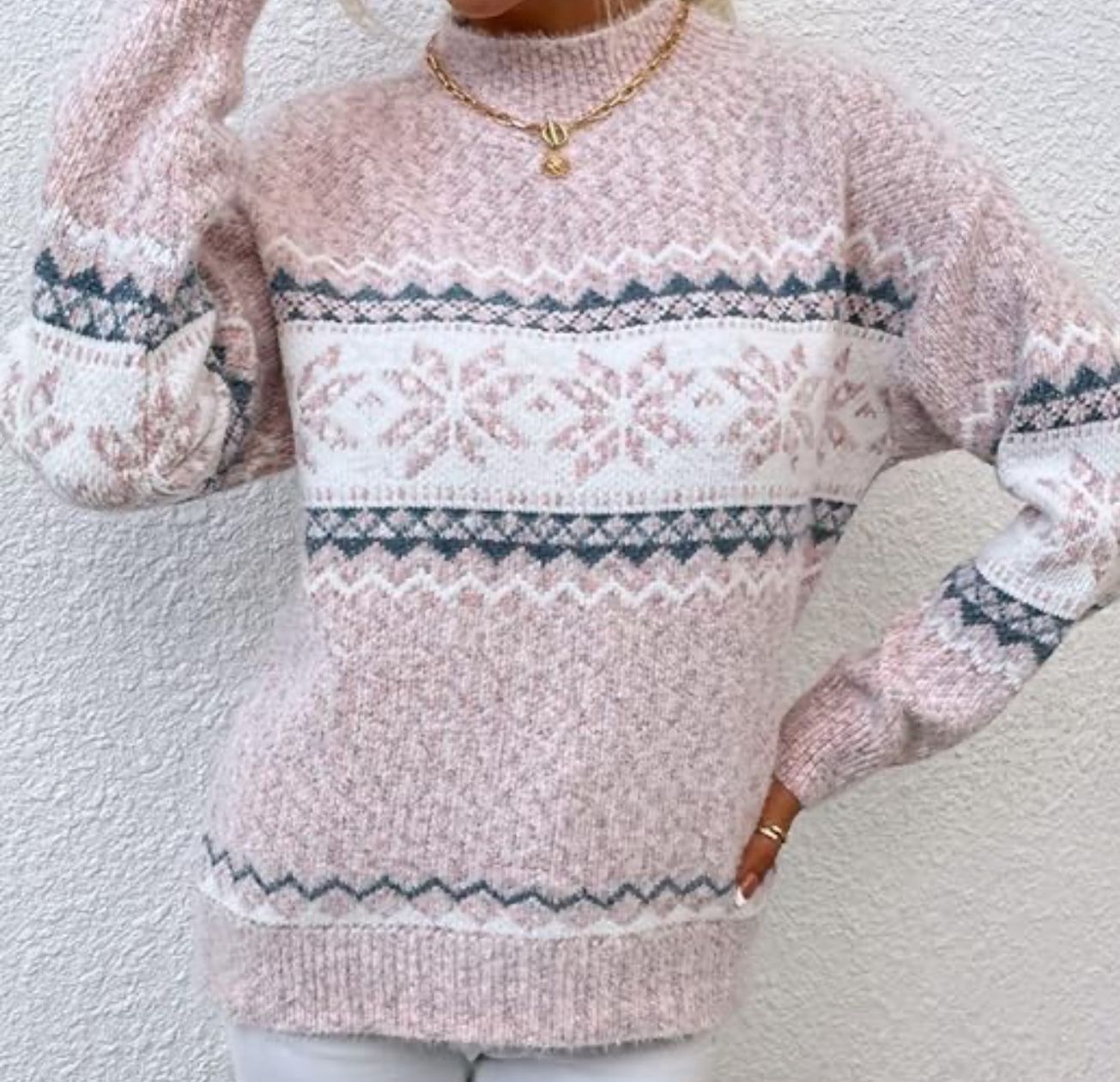 Cozy Pink Patterned Women's Sweater L