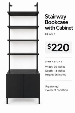Stairway Bookcase with Cabinet – Black
