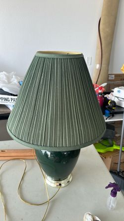 Green Ceramic Table Lamp with Pleated Shade