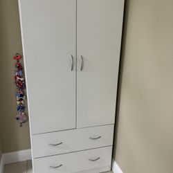 Wardrobe Bedroom Closet with Clothing Rod inside Cabinet and 2 Drawers for Storage