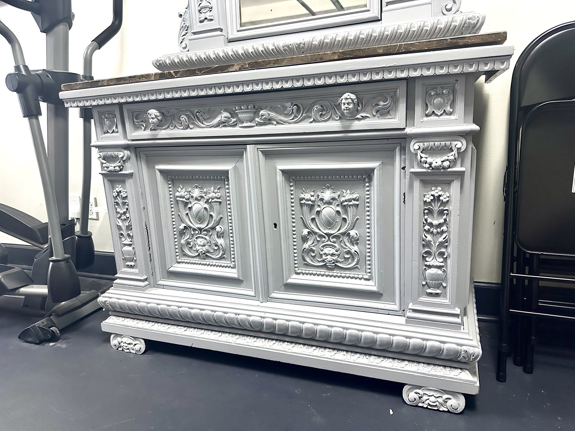 Antique French marbletop Dresser / Chest plus mirror