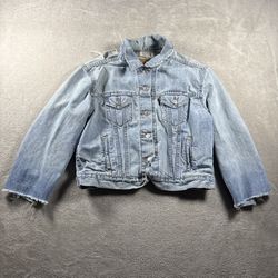 True Vintage Levis Denim Jean Jacket Crop Women’s Size S blue 80s Distressed