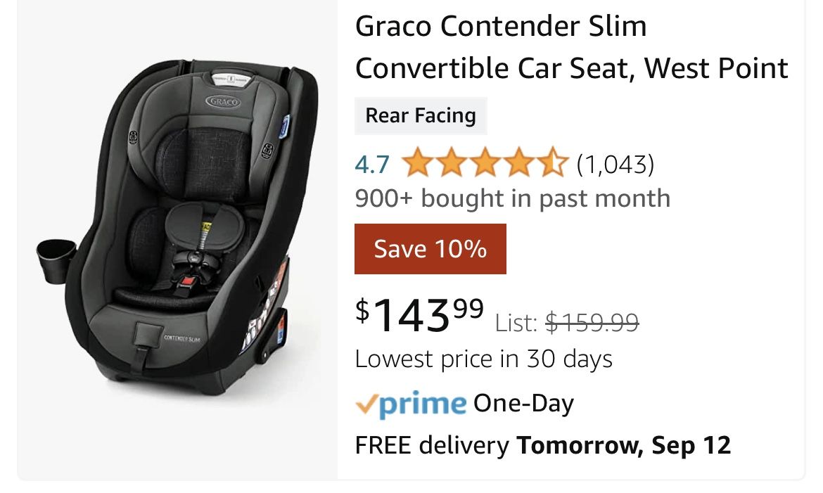 Graco Contender Slim Convertible Car Seat West Point for Sale in