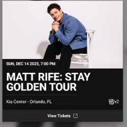 Matt Rife: Golden tour Orlando X2 Tickets For December 14,2026