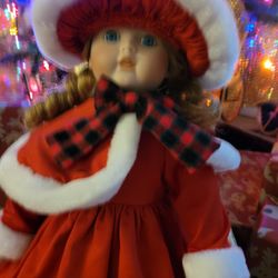 Christmas Dressed Porcelain Doll