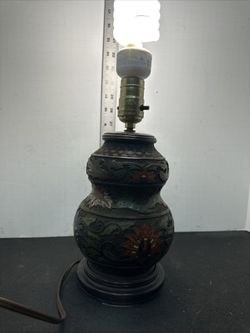 Antique Oriental Gilt Enamel Victorian Drawing Room Bronze Lamp #Gl