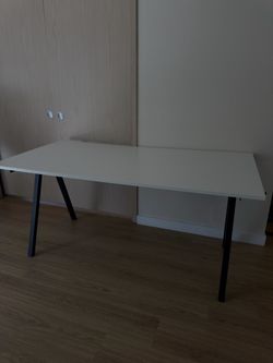 Modern IKEA White Desk w/ Black Metal Legs