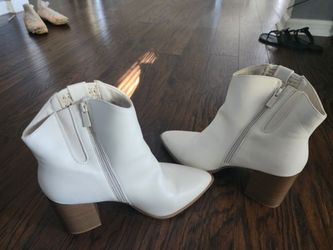 White Leather Ankle Boots with Block Heel