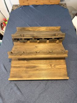 Wall Mounted 24" Three Tiered Solid Wood Wine Bottle & Stemware Shelves