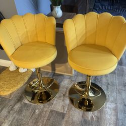 4 Yellow Swivel Adjustable Height Stools