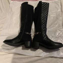 Black Quilted Zip Up Knee High Boots