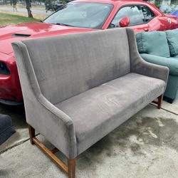 Grey Velvet Highback Bench Sofa
