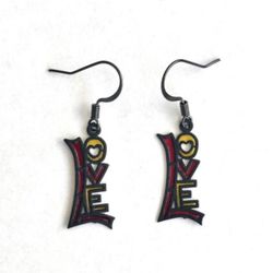♥️ Fun, new,  LOVE earrings with stained glass look in red and yellow made from vintage, unused charms