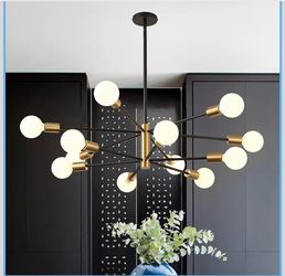 NEED GONE! 12-Light Gold & Black Sputnik Chandelier – 33.4” – ONLY $45