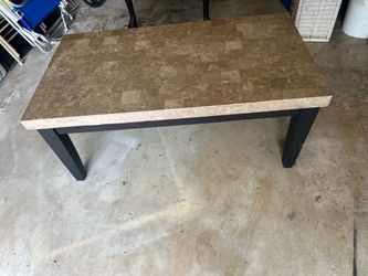 Coffee table with a marble design; it is heavy. Both for $40.
