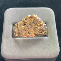 14kt Gold Diamond Nugget Ring Size 10