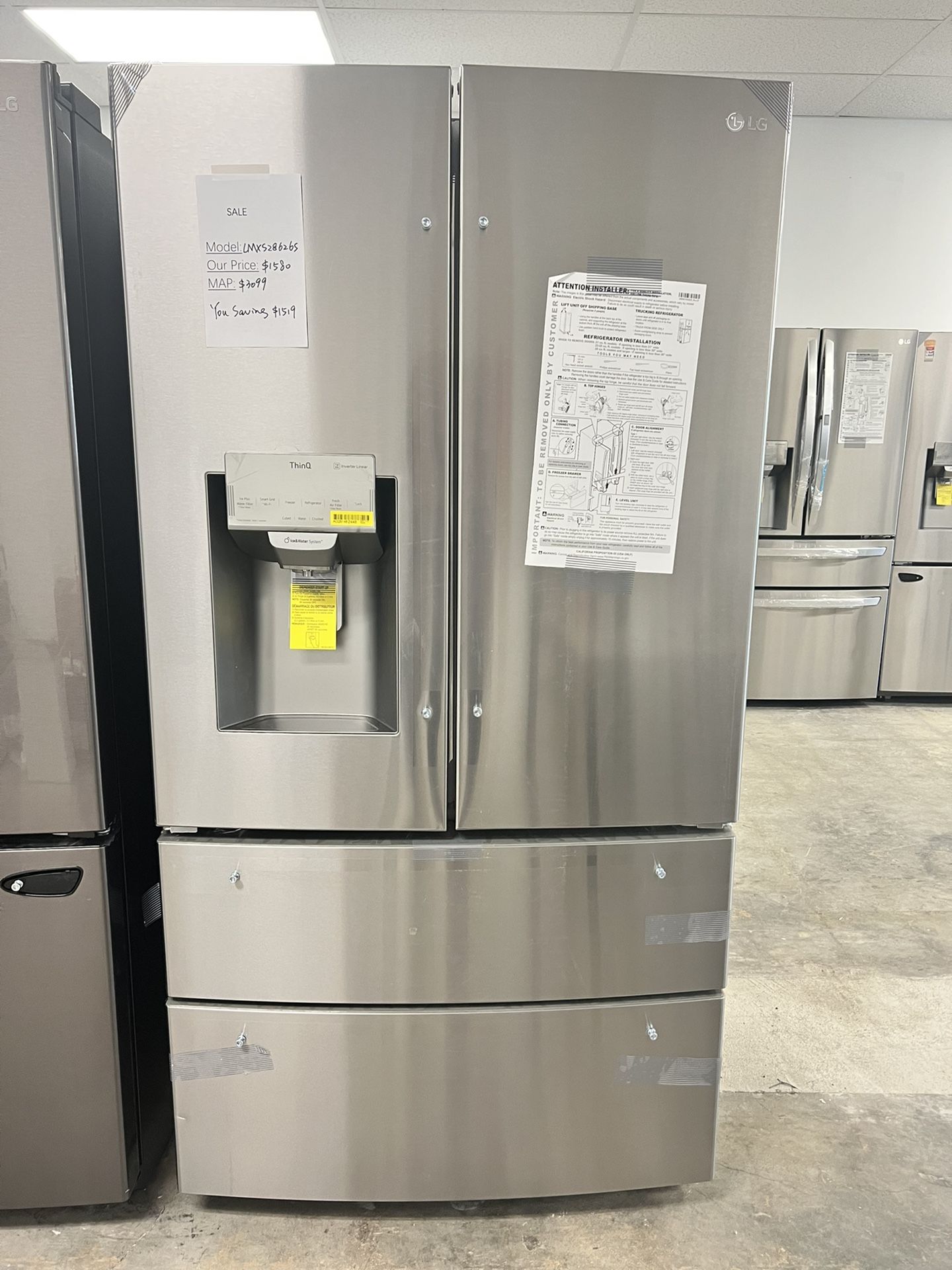 LG 36” 4 Door Double Freezer Refrige Model LMXS28626S