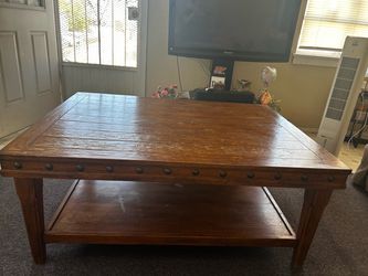 Large Wood Coffee Table with Lower Shelf