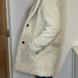 Two Toned Sherpa Thigh Length Dress Coat