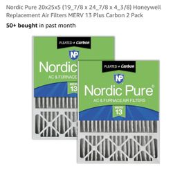 Nordic Pure 20x25x5 (19_7/8 x 24_7/8 x 4_3/8) Honeywell Replacement Air Filters MERV 13 Plus Carbon 2 Pack