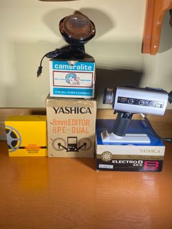Vintage Yashica Electro 8 LD-6 Super 8 Movie Camera Kit with Editor Light Splicer Boxes