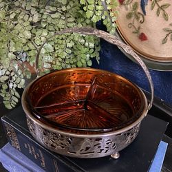 Antique Candy Dish /Amber Glass