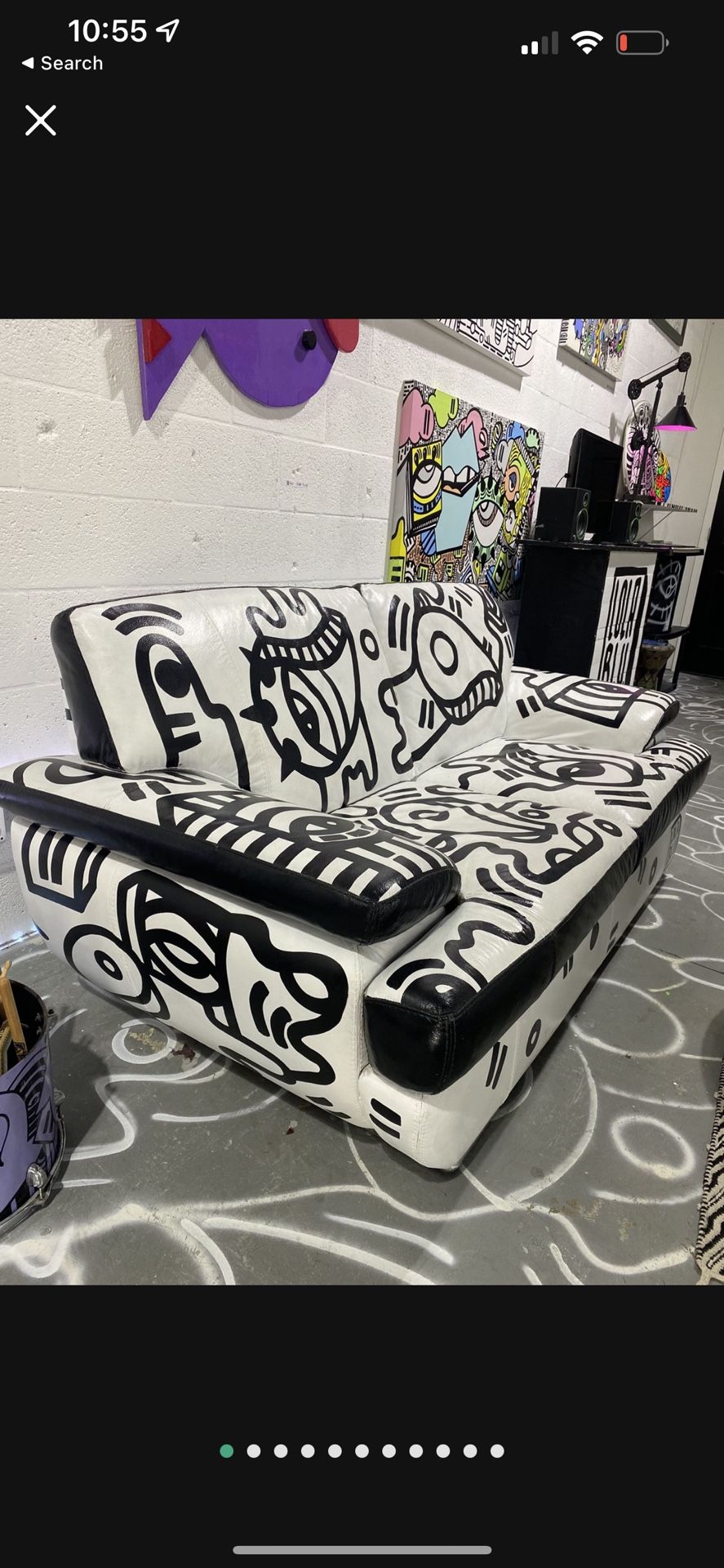 World Reknown Artist Lola Blu Custom Hand Painted Italian Leather Sofas
