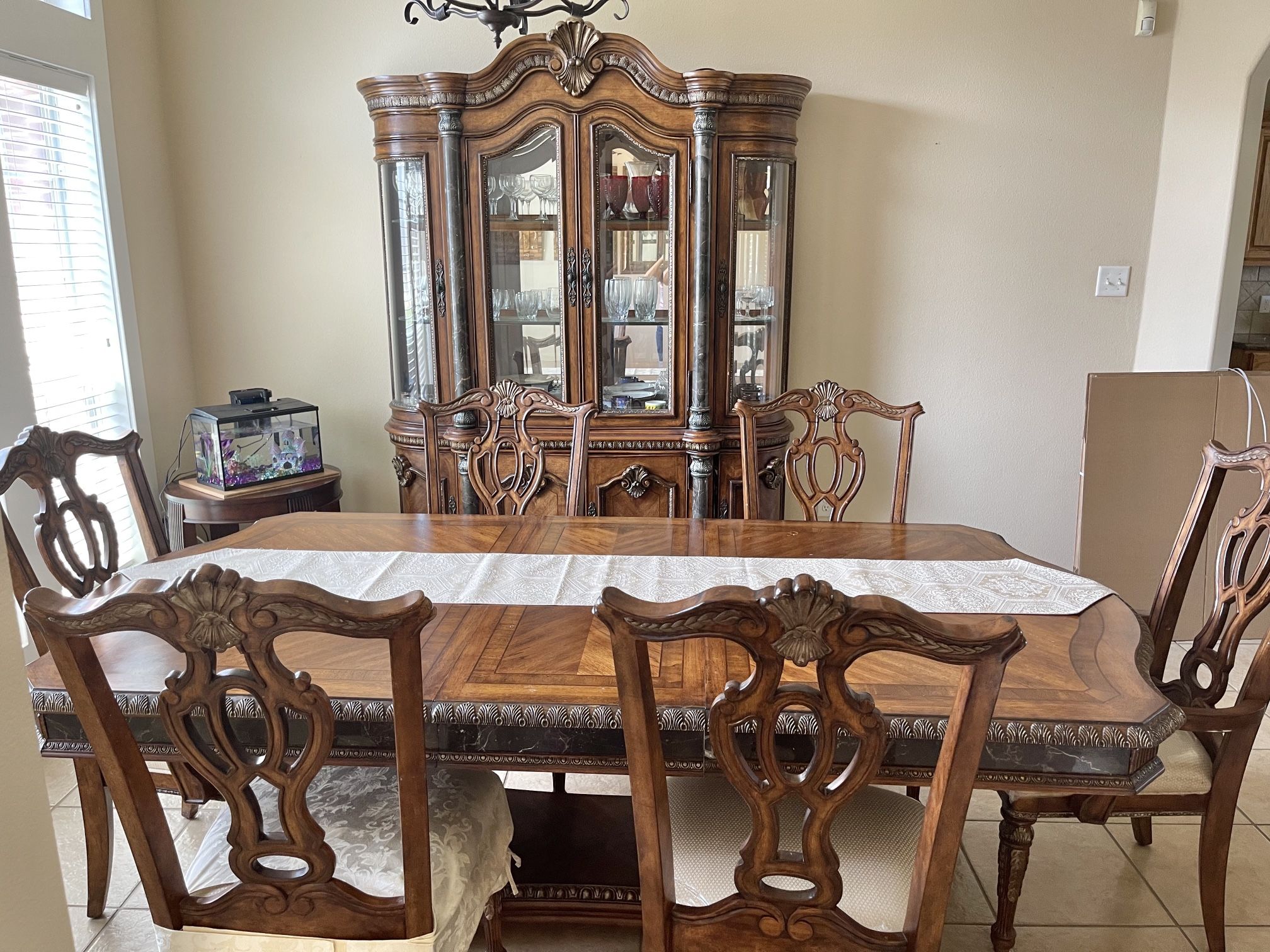 Formal Dining Room Table, Chairs, And China Cabinet 