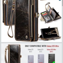 Defencase for Galaxy S25 Ultra Case Wallet with RFID Blocking Card Holder for Women Men, PU Leather Magnetic Snap Flip Wrist Strap Zipper Wallet Phone