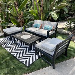 5-Piece Solid Wood Patio Set + Rug + Pillows