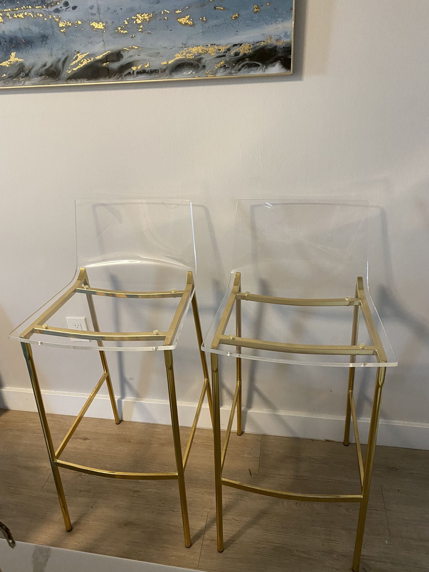 CB2 Transparent Clear Gold Bar Stool Chairs