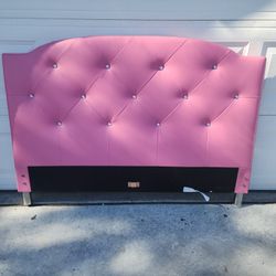 Pink Tufted Full Size Headboard with Crystal Buttons – 56” Wide