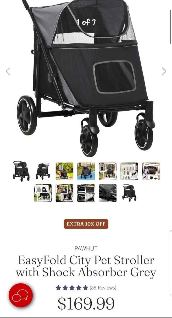 Easyfold Pet stroller with shock absorber. Gray & black, Large