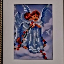2 KISSING ANGELS DIAMOND BEADED BY HAND 10X12 WALL DECOR 
