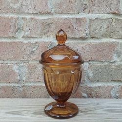 Vintage Imperial Glass-Ohio Old Williamsburg Amber 12 Oz Candy Jar/Lid 