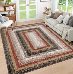 New/RUGSREAL Braided Washable Area Rug 8x10 Large Area Rug for Living Room Modern Braid Bedroom Carpet Stain Resistant Dining Room Soft Farmhouse Acce