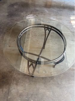 Round Glass Dining Table with black metal frame