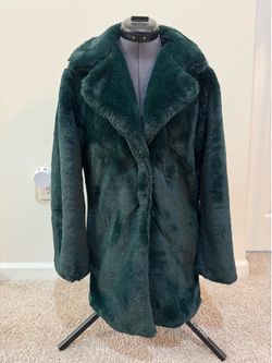 Brand New Ci Sono Faux Fur Coat / Jacket Green (Size S) - Great for Burning Man!