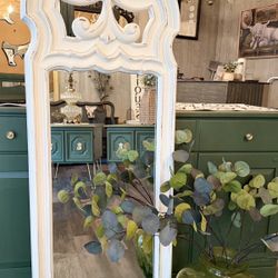 Tall White Vintage Farmhouse Style Mirror 